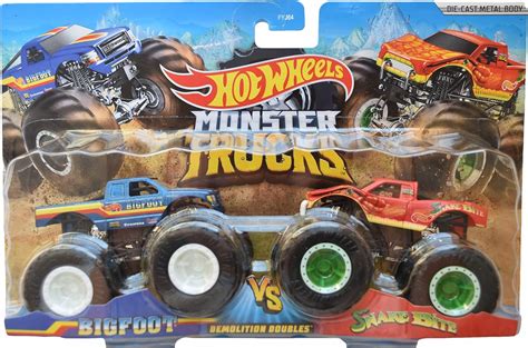 Amazon Hot Wheels Monster Trucks Bigfoot Vs Snake Bite Demolition Doubles Toys Games