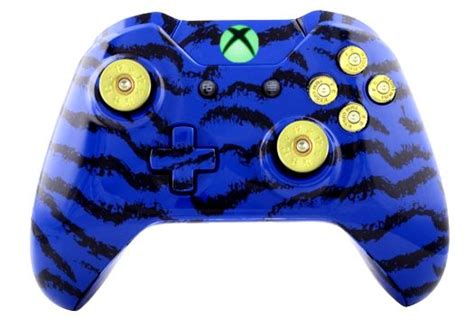 BLUE TIGER HYDRO DIPPED XBOX ONE WIRELESS CONTROLLER WITH BRASS SPENT