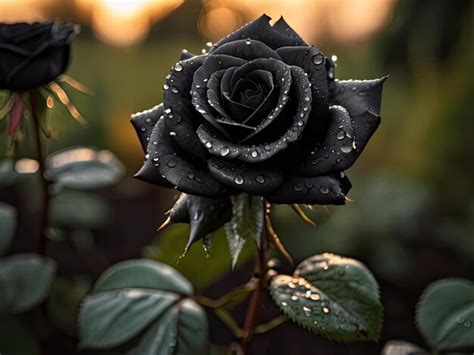 Premium Photo | Black rose with raindrops in the summer garden