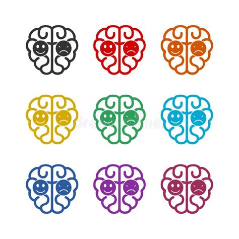 Conjunto De Colores Del Cerebro Humano Aislado Sobre Fondo Oscuro