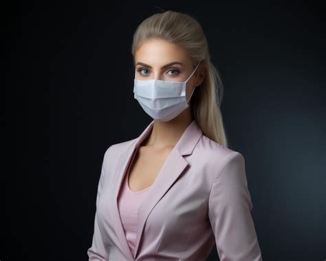 Premium Ai Image A Woman In A Business Suit Is Wearing A Surgical Mask