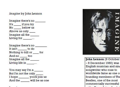 Song Worksheet: Imagine by John Lennon