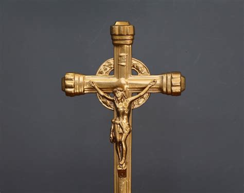 Antique Brass Jesus Cross Crucifix Vintage Brass Standing Crucifix