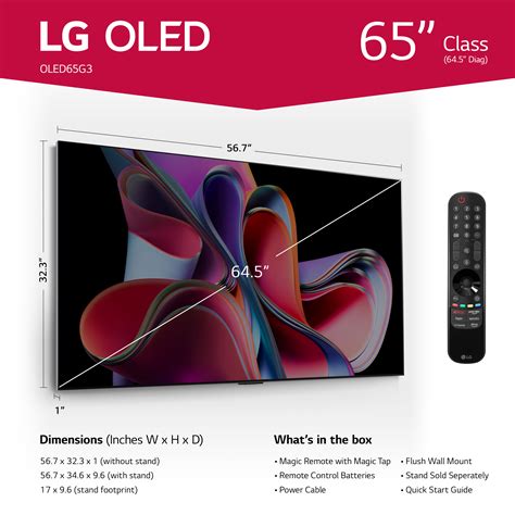 "LG 65"" 4K UHD OLED evo G3 Series Smart TV with Dolby Vision, AI Processor Gen6, Brightness ...