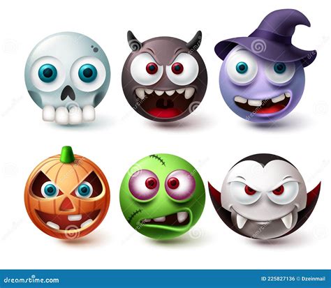 Smileys Halloween Emoji Vector Set Smiley Emojis Horror Character