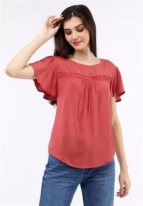 Buy Redgirl Short Sleeves Round Neck Blouse 2024 Online Zalora