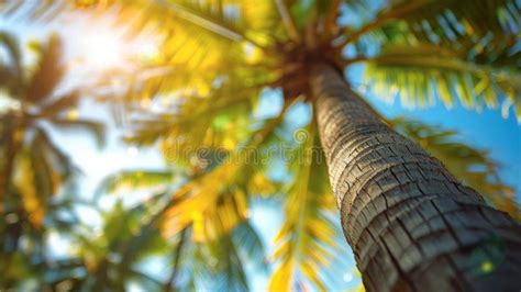 Tropical Paradise Majestic Palm Tree Silhouette Against The Sunset Sky