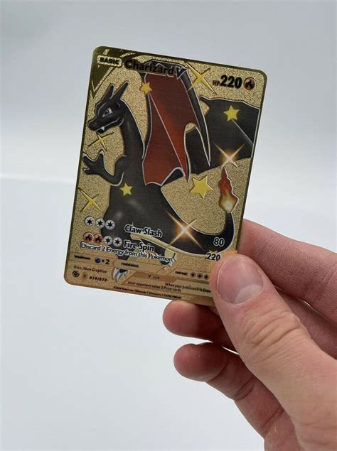 Pokemon Charizard V Secret Rare Full Art Gold Metal Custom Etsy