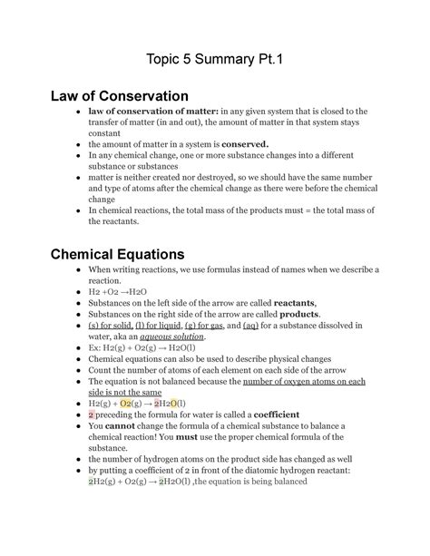 Topic 5 Pt Topic 5 Summary Pt Law Of Conservation Law Of Conservation Of Matter In Any Given