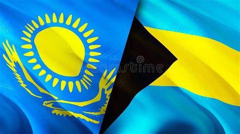 Kazakhstan And Bahamas Flags 3D Waving Flag Design Kazakhstan Bahamas