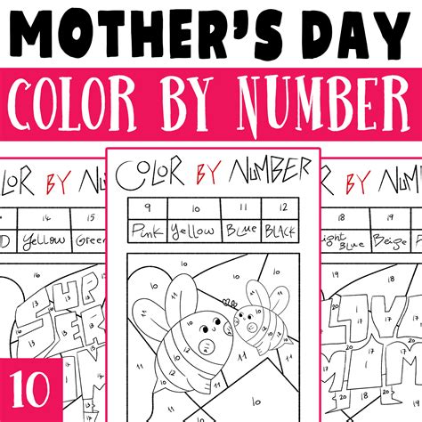 Mothers Day Color By Number Mothers Day Coloring Worksheets Activities