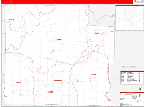 Clay County Il Zip Code Wall Map Red Line Style By Marketmaps