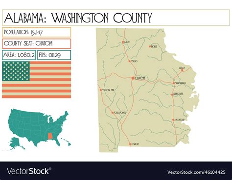 Map of washington county in alabama usa Royalty Free Vector