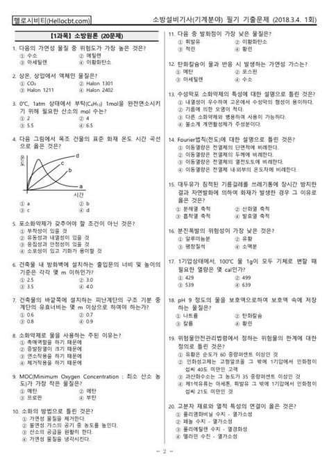 헬로시비티 소방설비기사 필기 2018년 1회 180304 기출문제