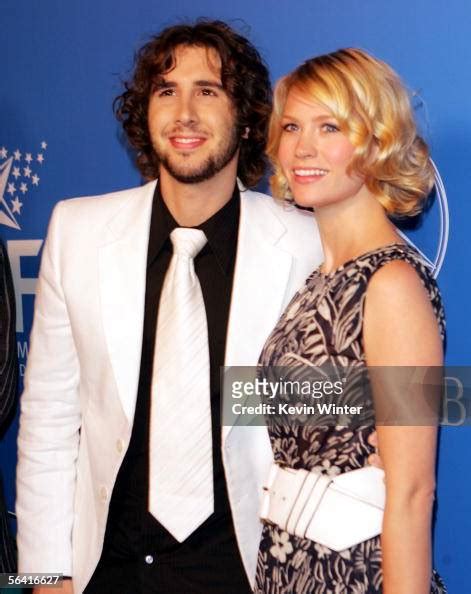 Singer Josh Groban And His Girlfriend Actress January Jones Pose At