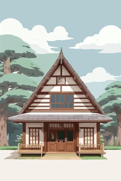 Un Dessin Anim D Une Cabane Avec Un Toit En Bois Et Une Grande Fen Tre