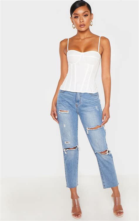 White Structured Corset Top Tops Prettylittlething Usa