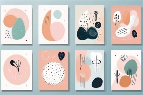 Premium Photo Set Of Eight Abstract Backgrounds Hand Drawn Various