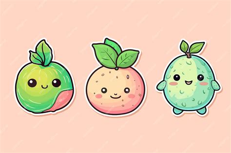 Guava Sticker Cool Colors Kawaii Clip Art Illustration Premium Ai