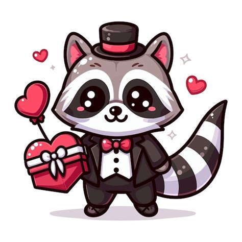 Premium Vector Cute Racoon Valentine Day Vector On White Background