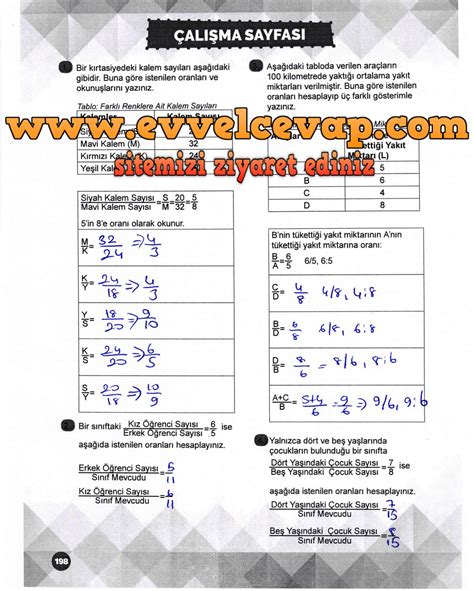 6 Sınıf Matematik MEB Yayınları Ders Kitabı Cevapları Sayfa 198 Ders