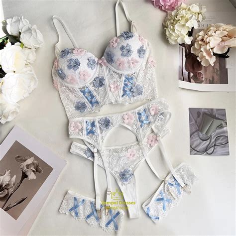 White Swinol Floral Beautiful Underwear 4 Piece Fairy Sexy Lingerie