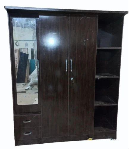 Hinged Door 2 Doors Brown Plywood Bedroom Wardrobe For Home With