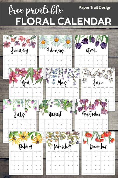 2020 Free Printable Calendar - Floral. Watercolor flower design ...