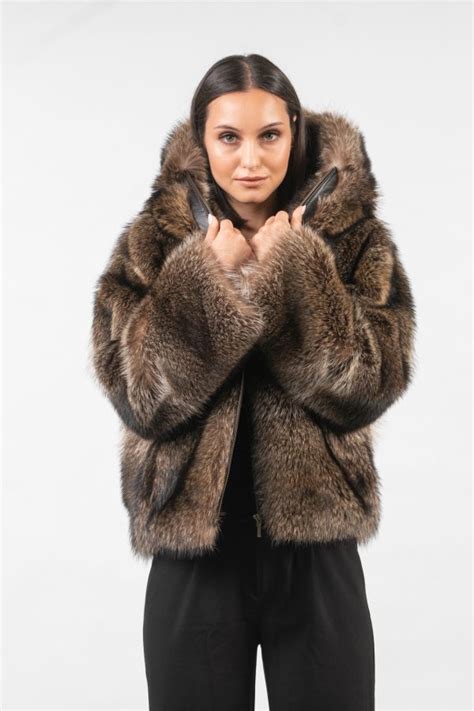 Natural Raccoon Fur Jacket With Hood 100 Real Fur Haute Acorn