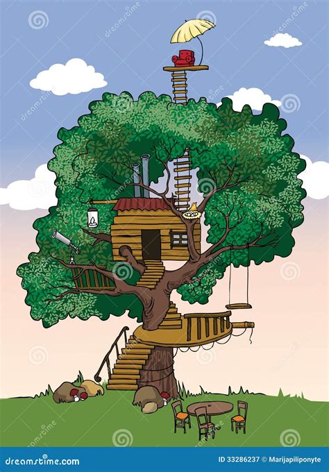 Tree house stock illustration. Image of hideout, steps - 33286237