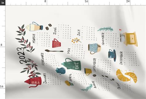 2023 Coffee Calendar Tea Towel Fabric Spoonflower