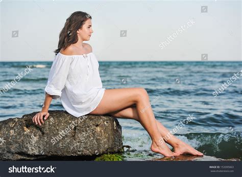 Caucasian Teen Girl Bikini White Shirt Foto Stok Shutterstock