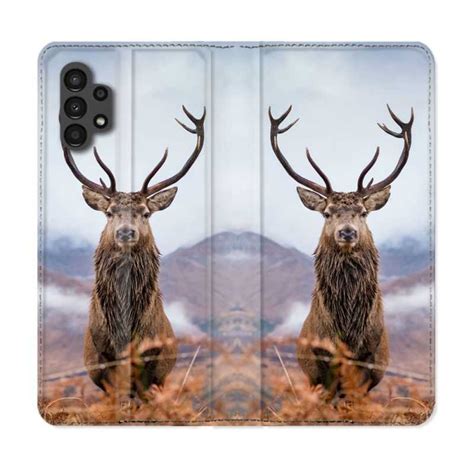 Housse Cuir Portefeuille Samsung Galaxy A G Chasse Chevreuil Montagne