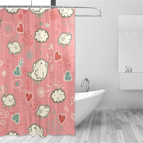 Hidove Cartoon Birds Bathroom Waterproof Shower Curtain Set Bathtub