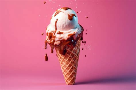 Melting Ice Cream Cone A Sweet Delight Generative Ai Stock Photo