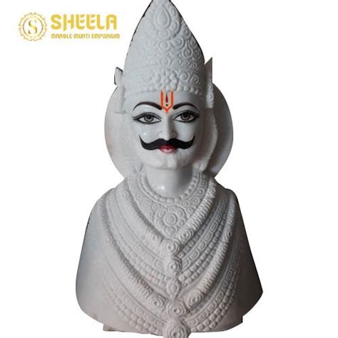 White Hindu Baba Khatu Shyam Marble Statue For Worship Size Inch