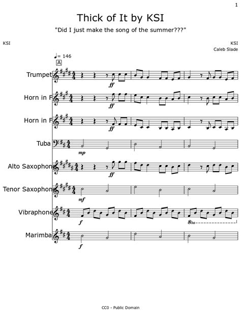 Thick of It by KSI - Sheet music for Trumpet, Horn in F, Tuba, Alto ...