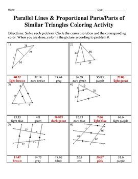 Parallel Lines Proportional Parts Parts Of Similar Triangles Coloring