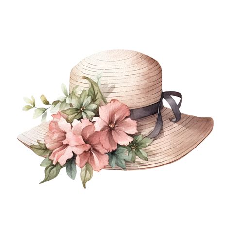 Summer Hat With Flowers Watercolor Clipart 24065350 Png