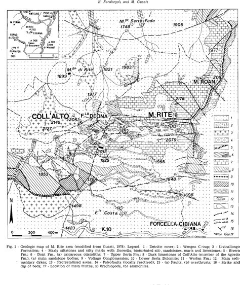 Geologie map of M. Rite area (modified from Guasti, 1978). Legend: 1. .... | Download Scientific ...