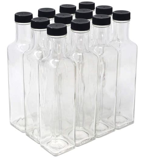 Buy Nicebottles Clear Glass Quadra Bottles 250ml Black Caps 85 Fl Oz Case Of 12 Online