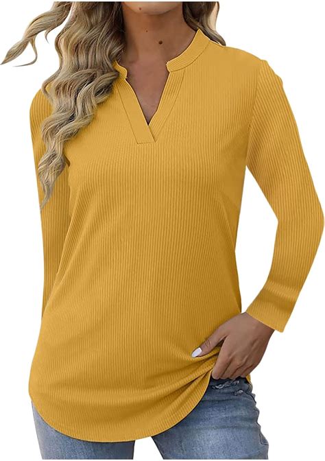 Women Loose Casual Long Sleeve V Neck Solid Casual Blouse T Shirt Tunic Tops At Amazon Womens