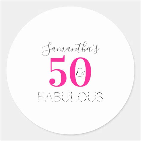 Personalized 50 And Fabulous Hot Pink Birthday Classic Round Sticker