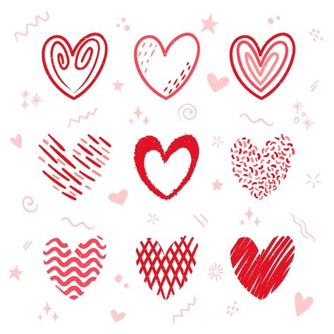 Colección de dibujos de corazones dibujados a mano de doodle Vector