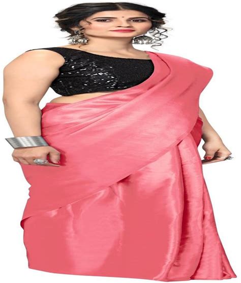 Aruna Sarees Solid Plain Bollywood Satin Saree Pink JioMart