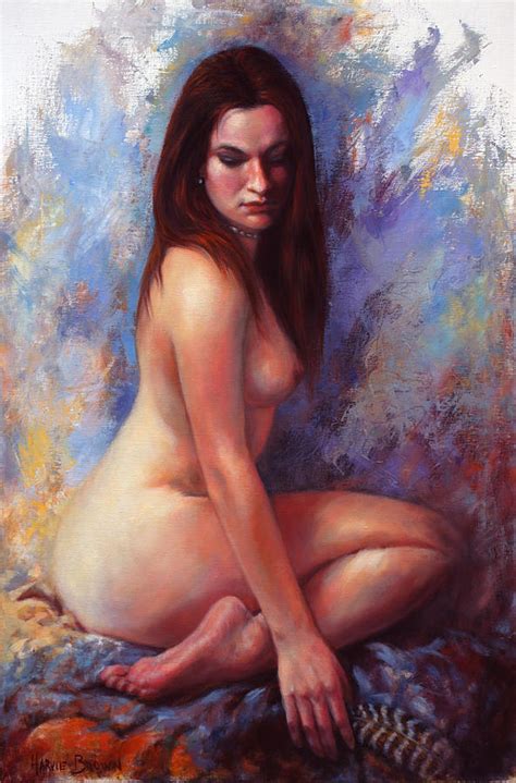 Nude With Feather Painting By Harvie Brown