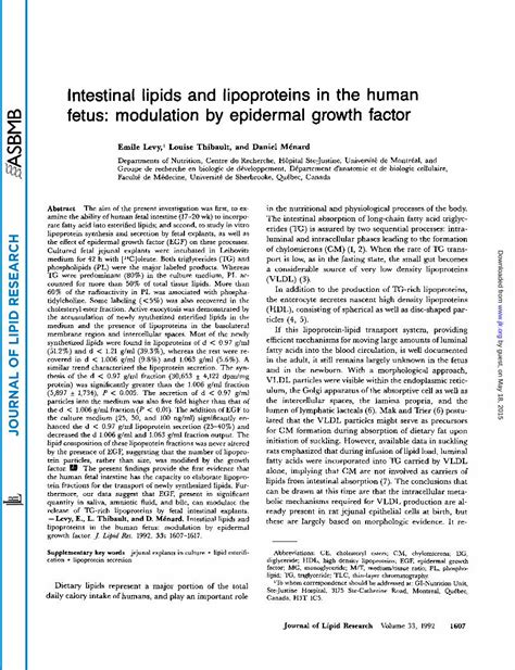 Intestinal Lipids And Lipoproteins In The Human Fetus Modulation By