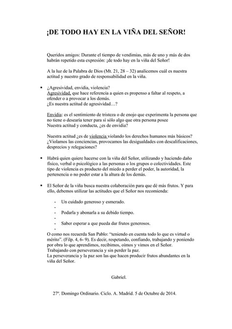 DE TODO HAY EN LA VIÑA DEL SEÑOR HOMILÍA DEL DOMINGO XXVII DEL TO