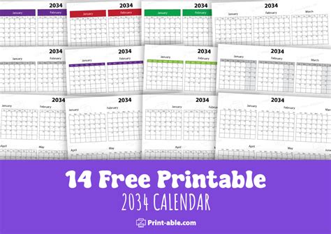 14 Free 2034 Calendar Printable Print Able