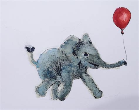 Elephant And Balloon R Watercolor